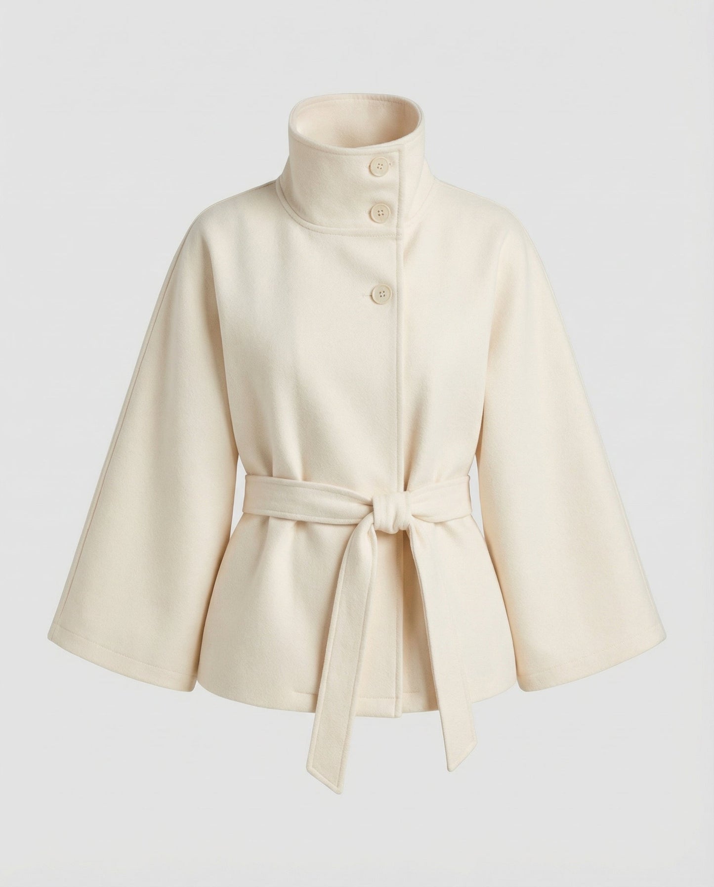 Femme Cape Courte à Col Montant et Ceinture à Nouer