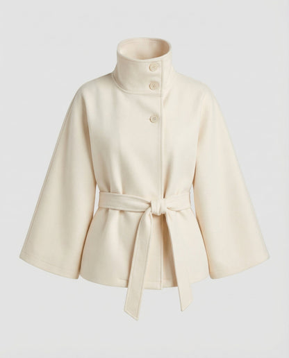 Femme Cape Courte à Col Montant et Ceinture à Nouer