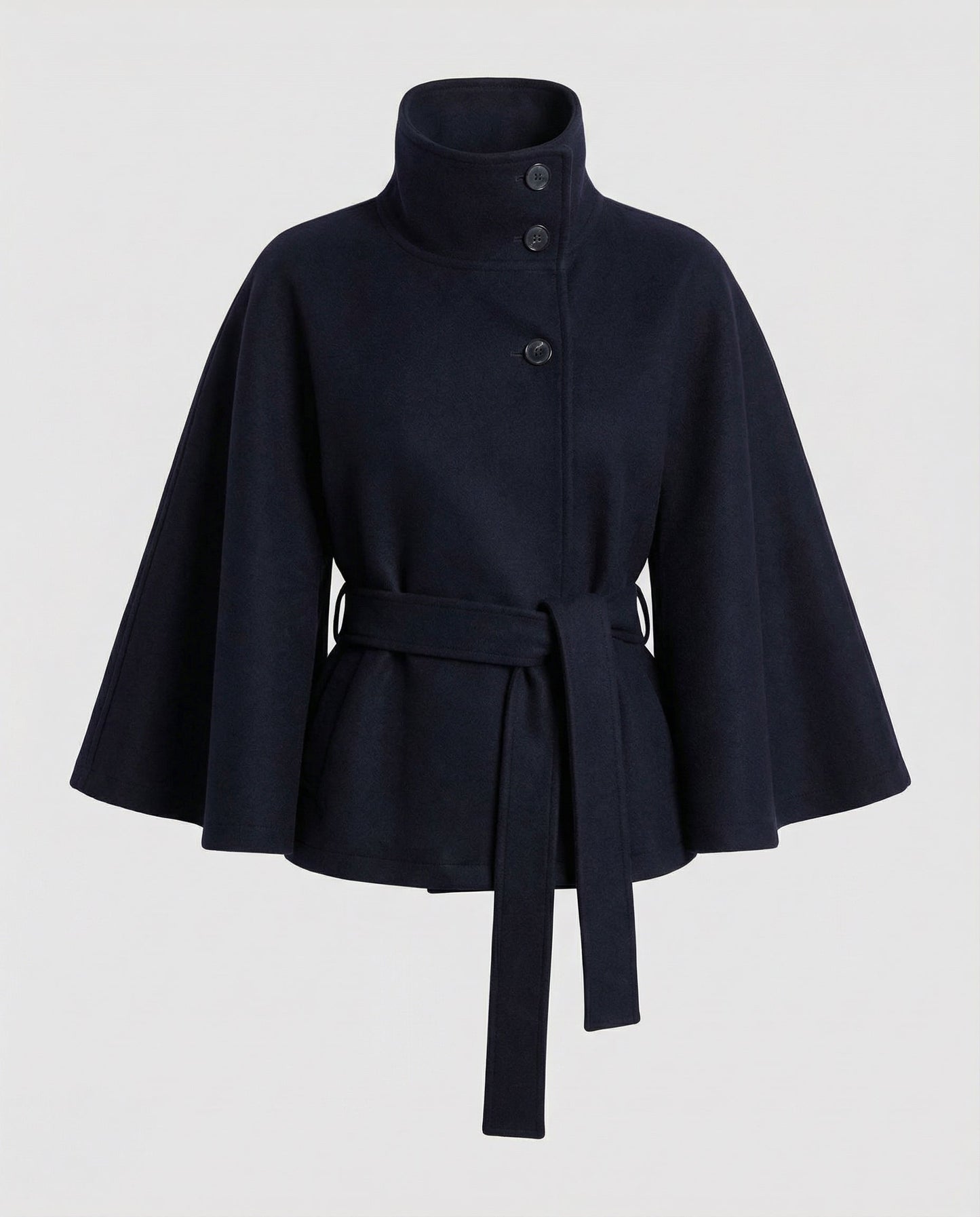 Femme Cape Courte à Col Montant et Ceinture à Nouer