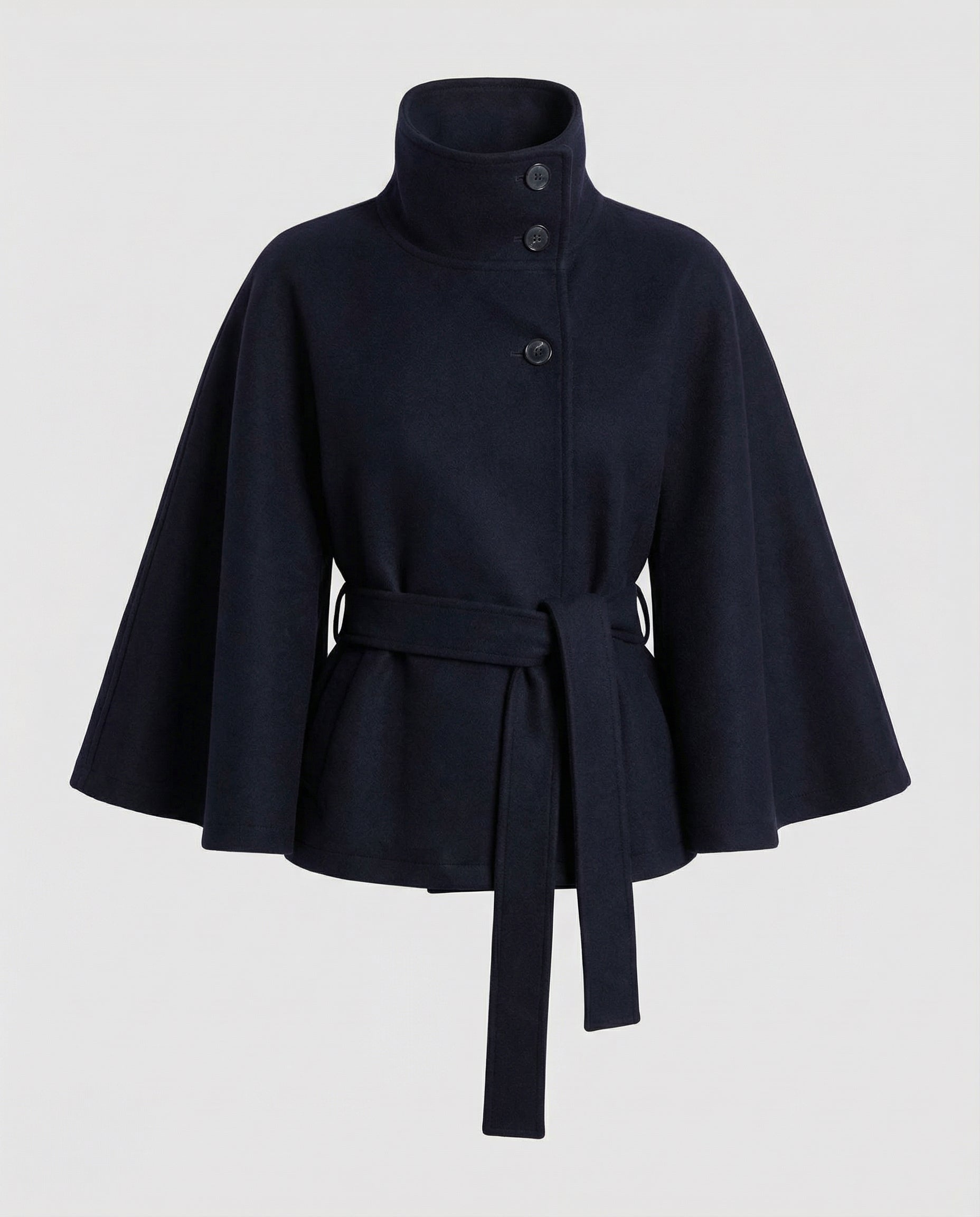 Femme Cape Courte à Col Montant et Ceinture à Nouer