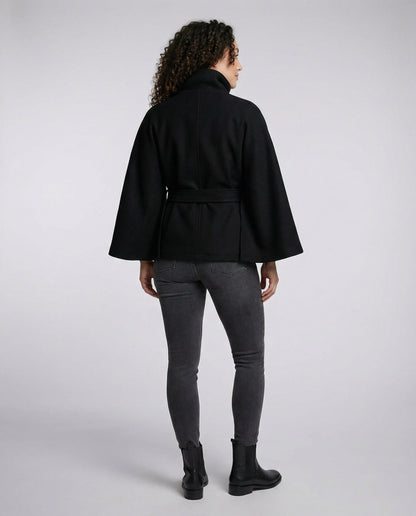 Femme Cape Courte à Col Montant et Ceinture à Nouer