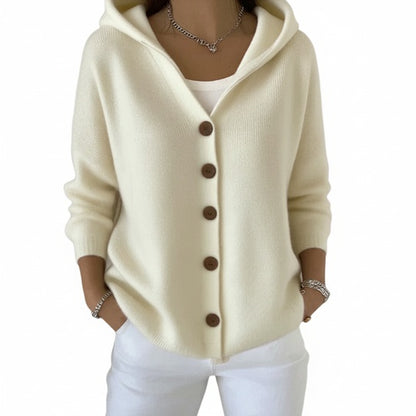 Femme Cardigan à Capuche avec Fermeture Boutonnée et Manches Longues