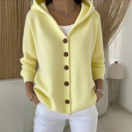 Femme Cardigan à Capuche avec Fermeture Boutonnée et Manches Longues