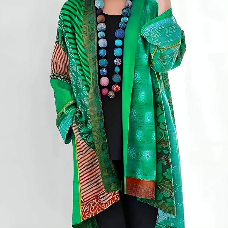 Femme Cardigan Bohème Oversize à Imprimé Patchwork et Manches Longues