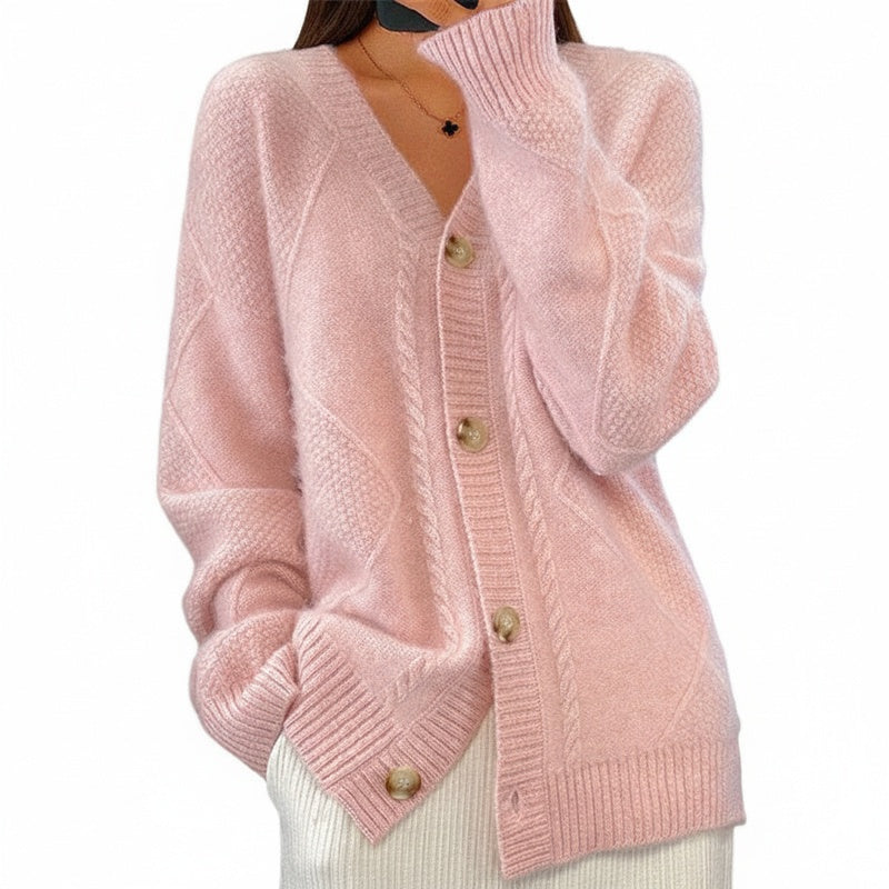 Femme Cardigan Manches Longues avec Col en V et Fermeture Boutonnée