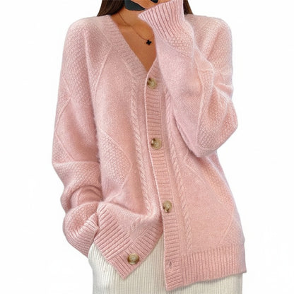 Femme Cardigan Manches Longues avec Col en V et Fermeture Boutonnée