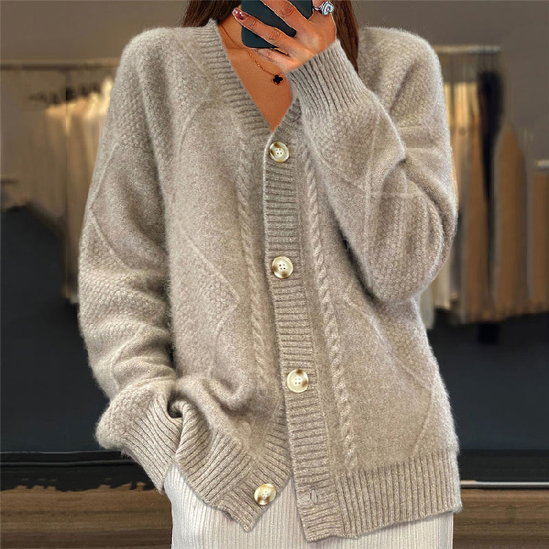 Femme Cardigan Manches Longues avec Col en V et Fermeture Boutonnée
