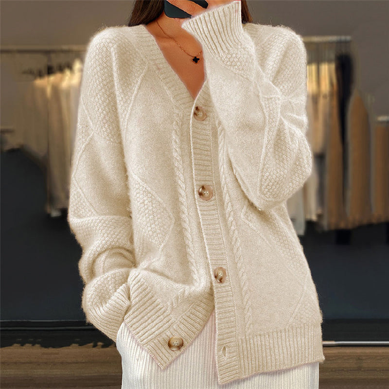 Femme Cardigan Manches Longues avec Col en V et Fermeture Boutonnée
