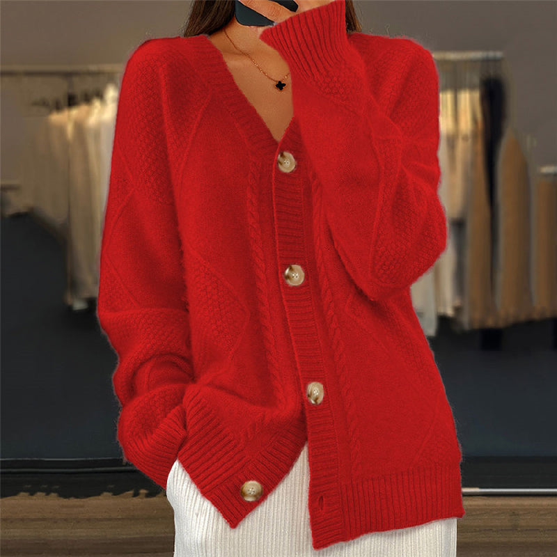 Femme Cardigan Manches Longues avec Col en V et Fermeture Boutonnée