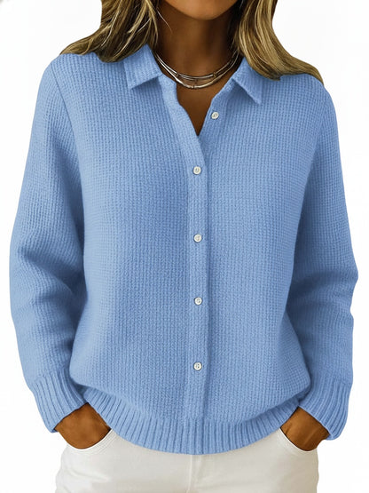Femme Cardigan Manches Longues avec Col et Fermeture Boutonnée