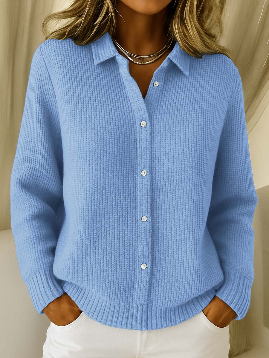 Femme Cardigan Manches Longues avec Col et Fermeture Boutonnée