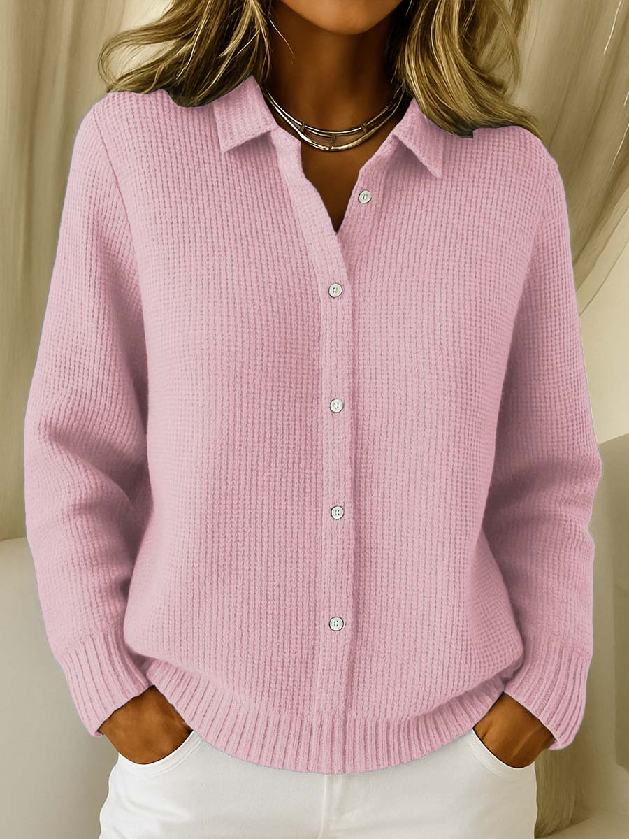 Femme Cardigan Manches Longues avec Col et Fermeture Boutonnée