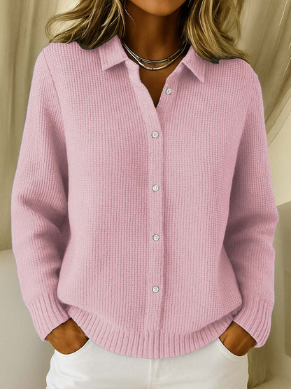 Femme Cardigan Manches Longues avec Col et Fermeture Boutonnée