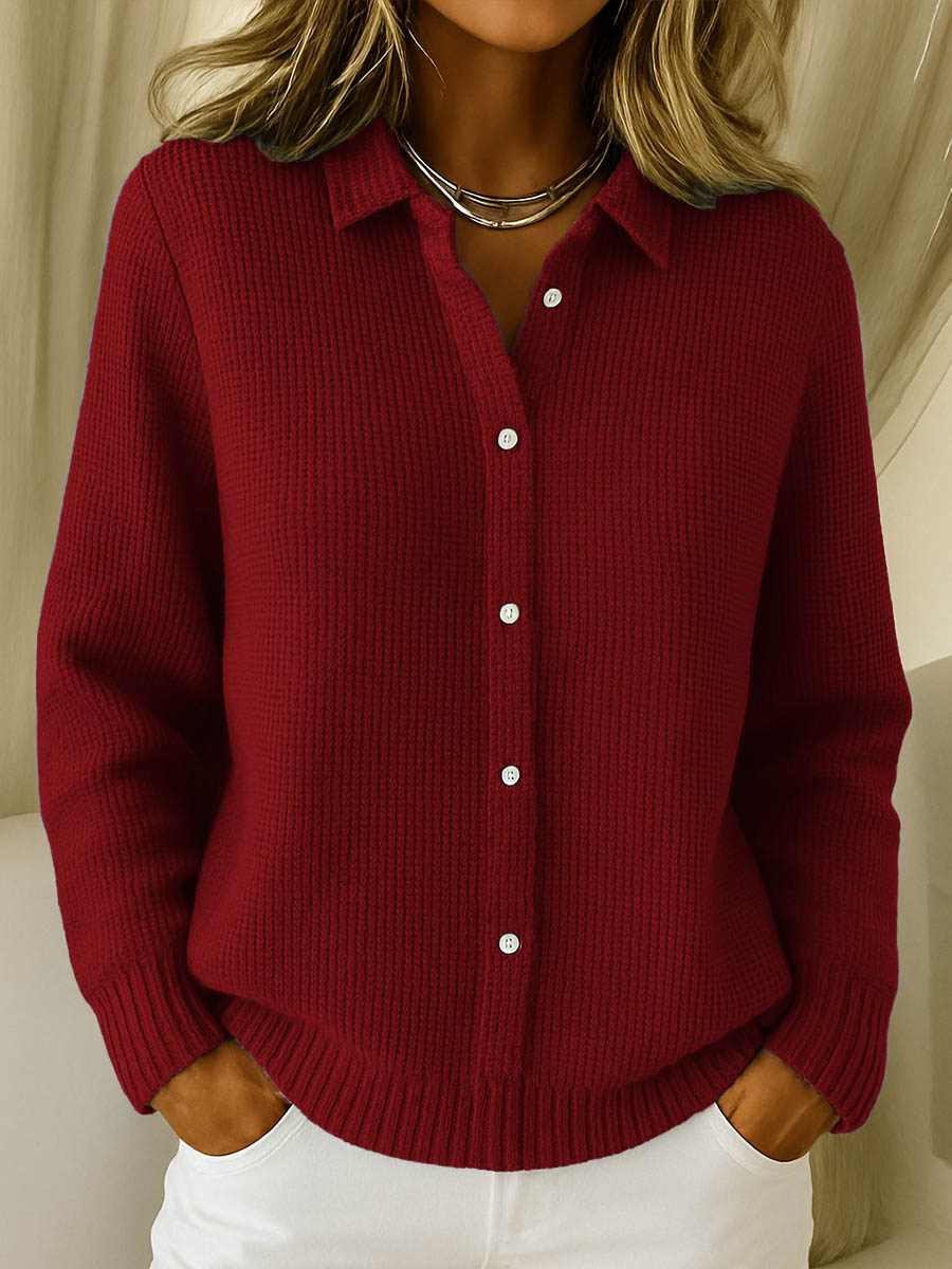 Femme Cardigan Manches Longues avec Col et Fermeture Boutonnée