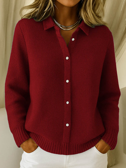 Femme Cardigan Manches Longues avec Col et Fermeture Boutonnée