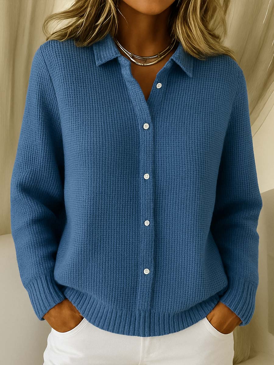 Femme Cardigan Manches Longues avec Col et Fermeture Boutonnée