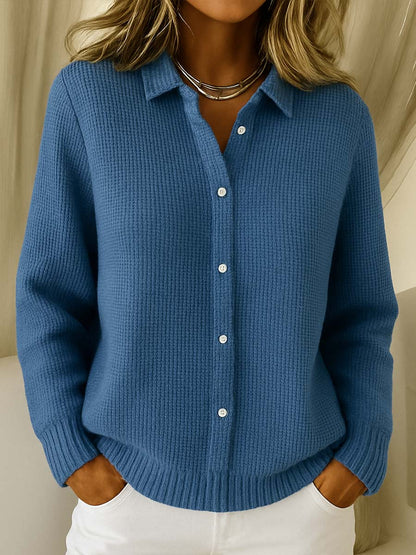Femme Cardigan Manches Longues avec Col et Fermeture Boutonnée