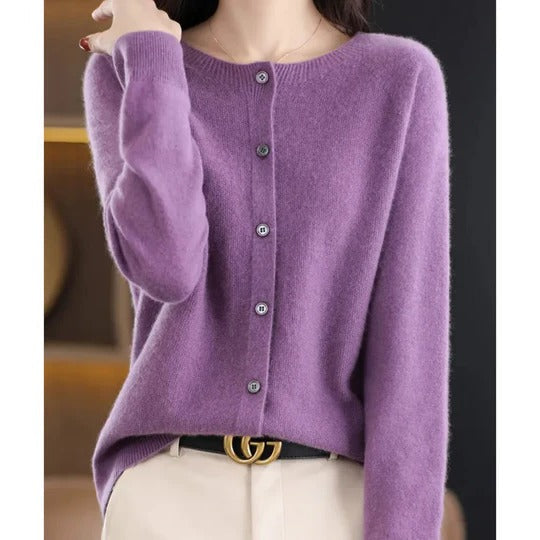 Femme Cardigan Manches Longues Col Rond avec Boutons