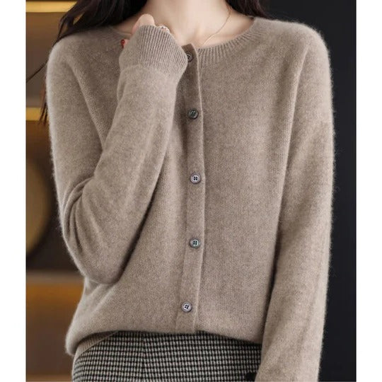 Femme Cardigan Manches Longues Col Rond avec Boutons