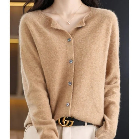 Femme Cardigan Manches Longues Col Rond avec Boutons