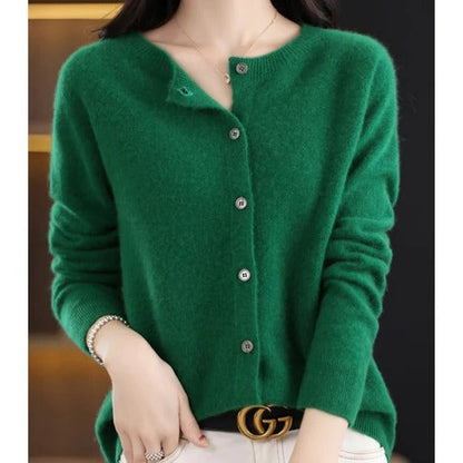 Femme Cardigan Manches Longues Col Rond avec Boutons