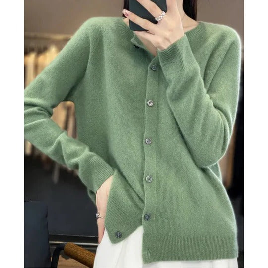 Femme Cardigan Manches Longues Col Rond avec Boutons