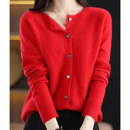 Femme Cardigan Manches Longues Col Rond avec Boutons