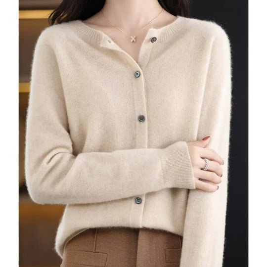 Femme Cardigan Manches Longues Col Rond avec Boutons