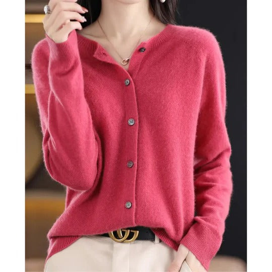Femme Cardigan Manches Longues Col Rond avec Boutons