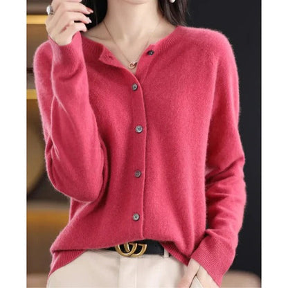 Femme Cardigan Manches Longues Col Rond avec Boutons