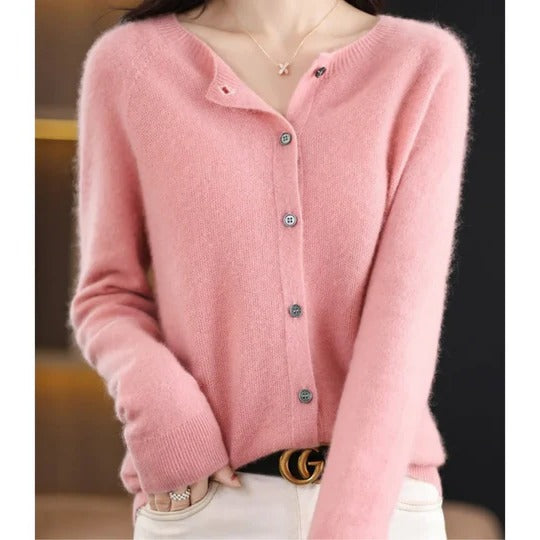 Femme Cardigan Manches Longues Col Rond avec Boutons