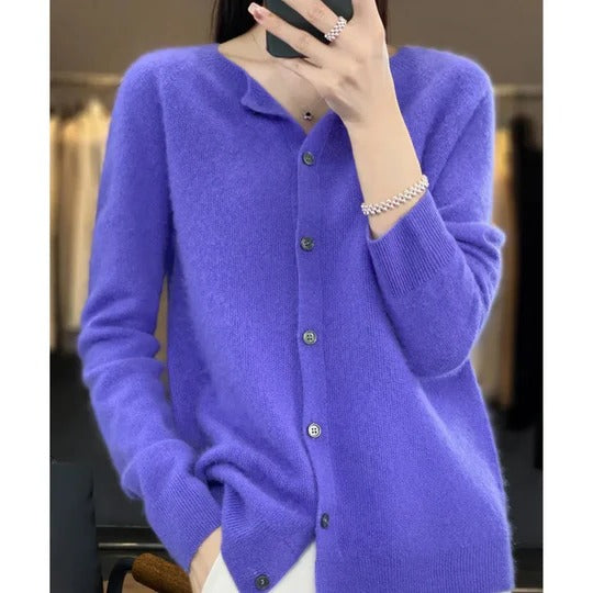 Femme Cardigan Manches Longues Col Rond avec Boutons