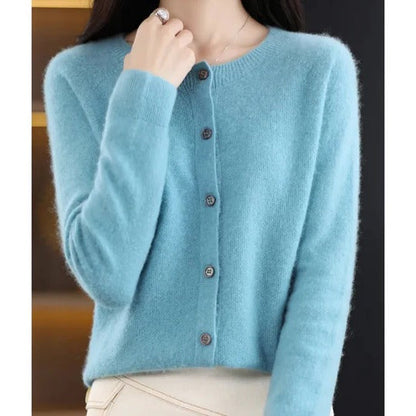 Femme Cardigan Manches Longues Col Rond avec Boutons
