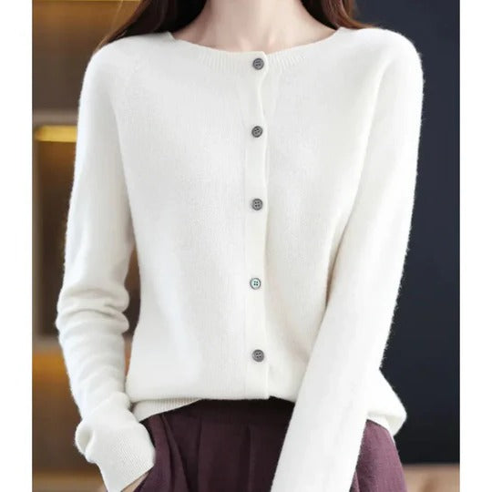 Femme Cardigan Manches Longues Col Rond avec Boutons