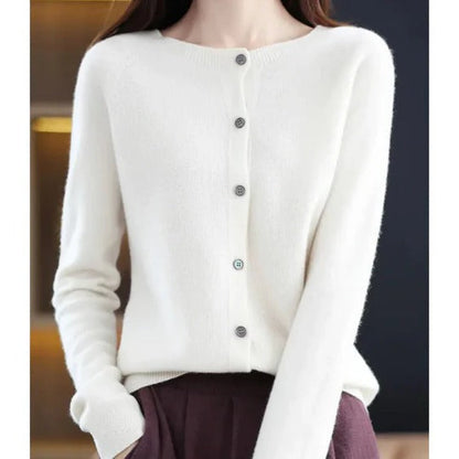 Femme Cardigan Manches Longues Col Rond avec Boutons