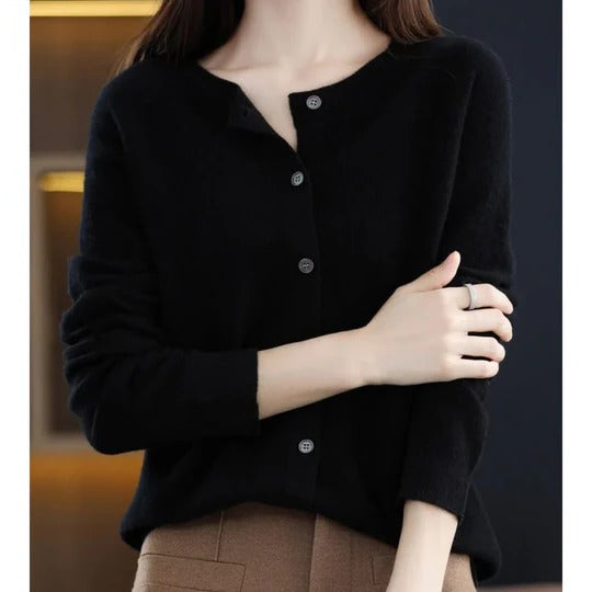 Femme Cardigan Manches Longues Col Rond avec Boutons