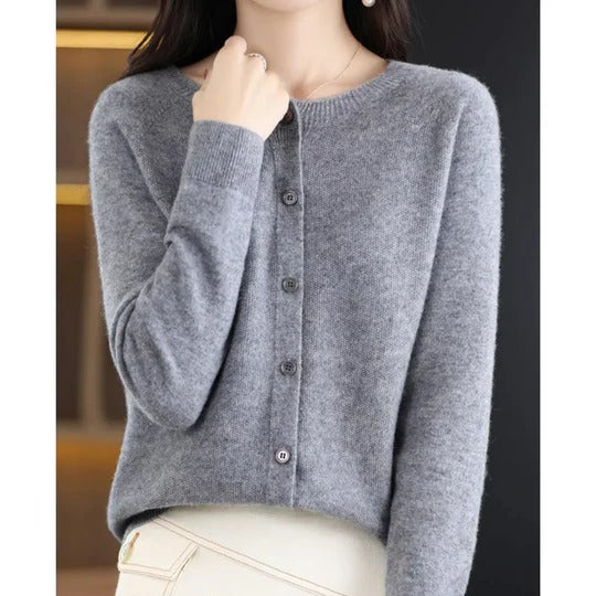 Femme Cardigan Manches Longues Col Rond avec Boutons