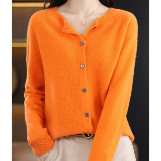 Femme Cardigan Manches Longues Col Rond avec Boutons