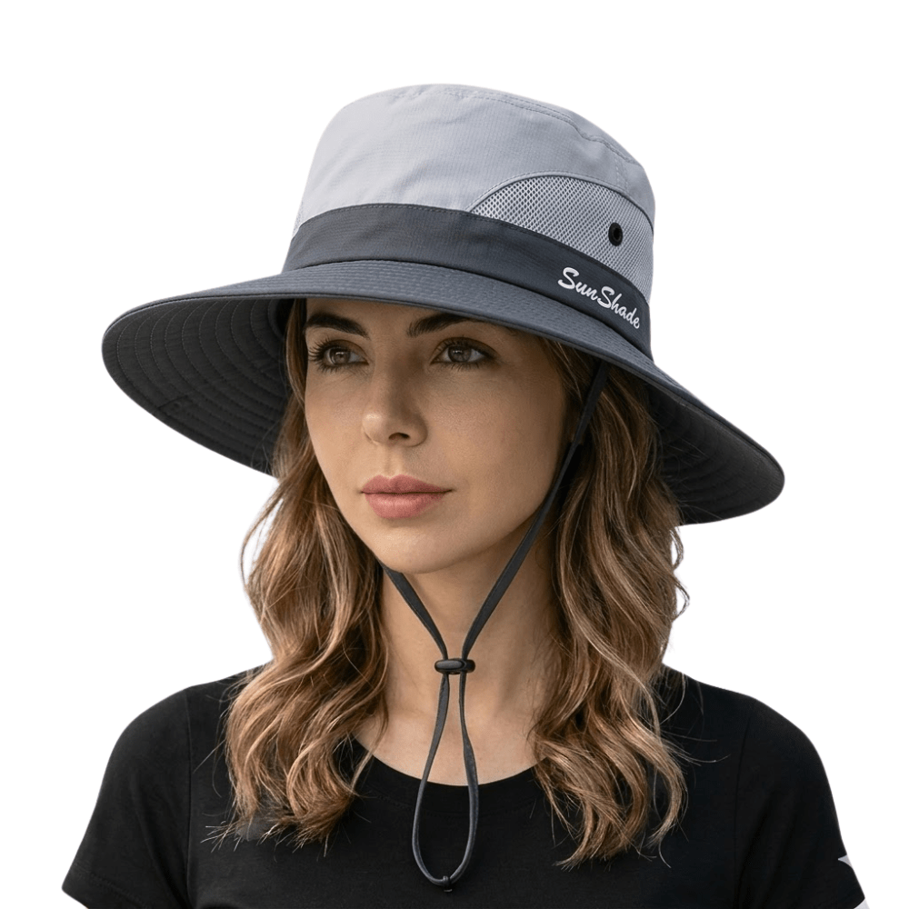 Femme Chapeau de Soleil à Large Bord avec Cordon Réglable