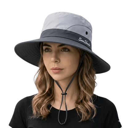 Femme Chapeau de Soleil à Large Bord avec Cordon Réglable