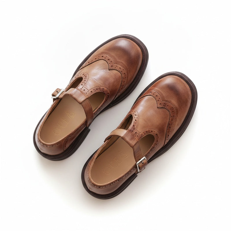 Femme Chaussures Mary Jane Style Brogue avec Bride en T et Boucle