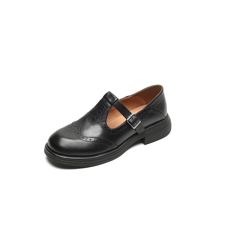 Femme Chaussures Mary Jane Style Brogue avec Bride en T et Boucle