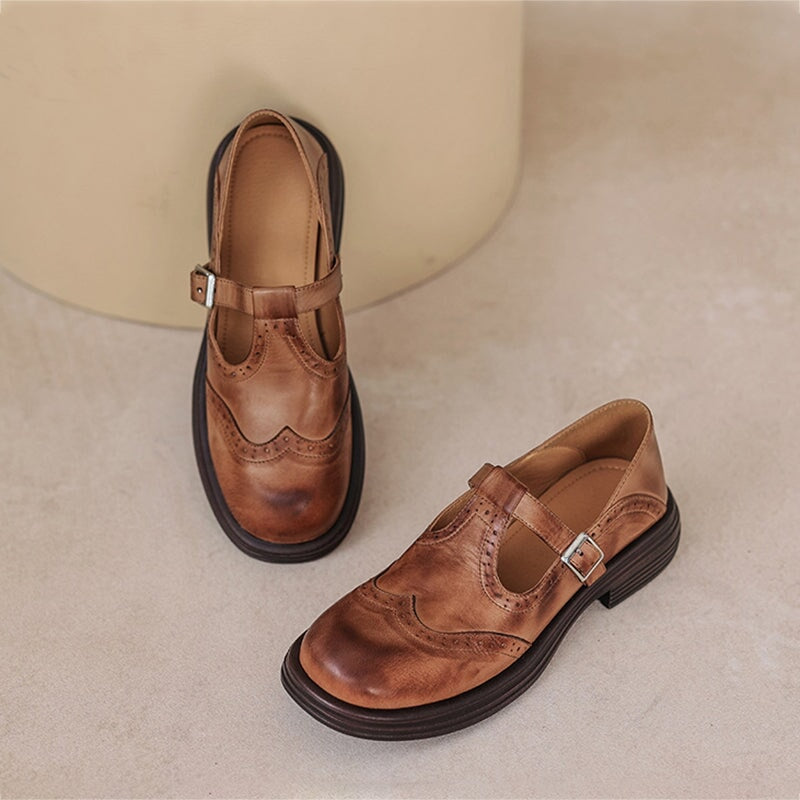 Femme Chaussures Mary Jane Style Brogue avec Bride en T et Boucle