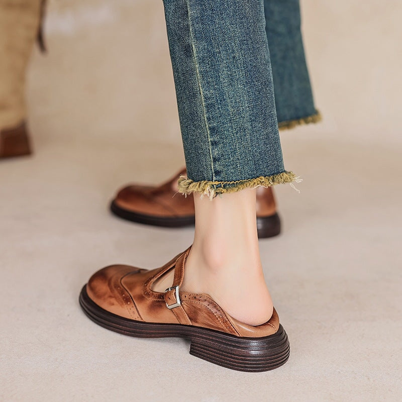 Femme Chaussures Mary Jane Style Brogue avec Bride en T et Boucle