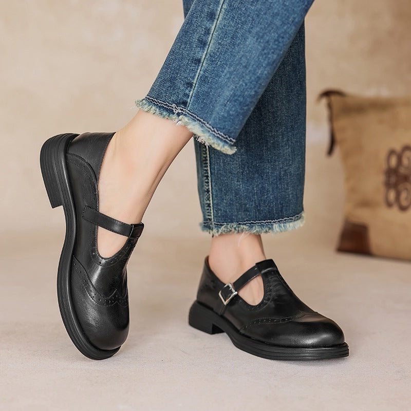 Femme Chaussures Mary Jane Style Brogue avec Bride en T et Boucle