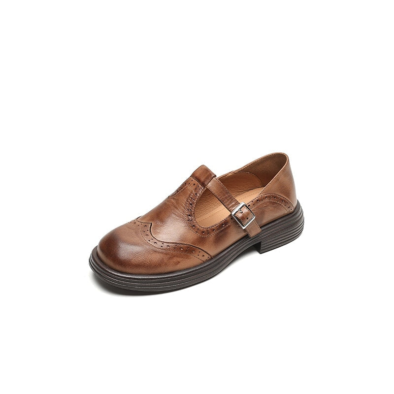 Femme Chaussures Mary Jane Style Brogue avec Bride en T et Boucle