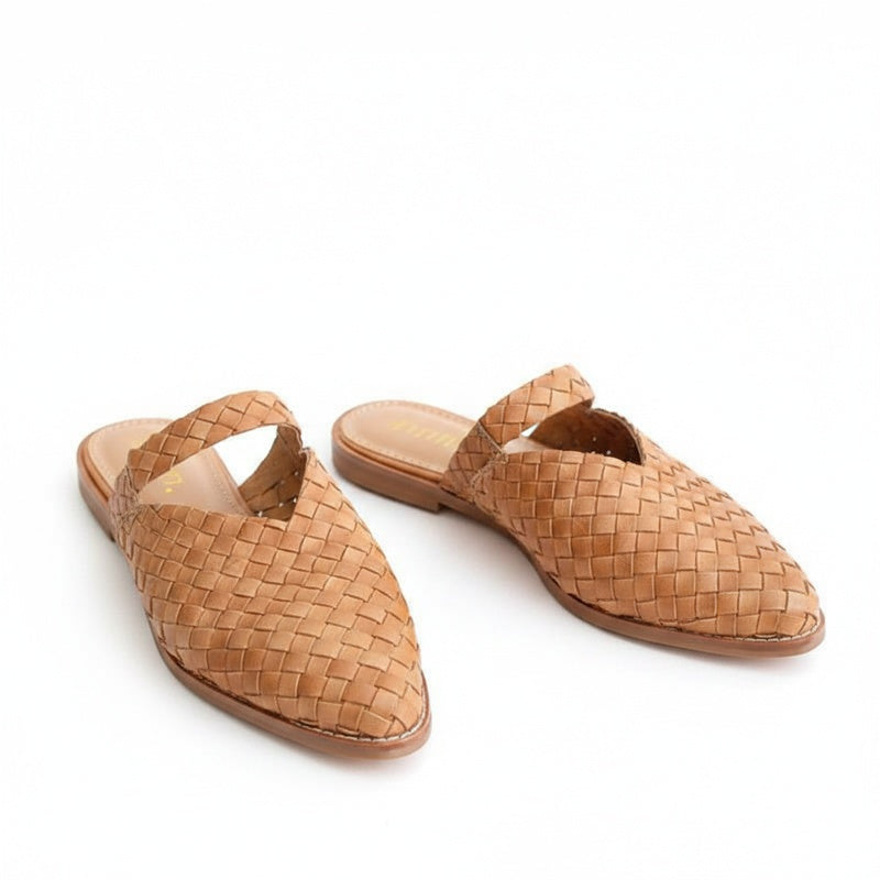 Femme Chaussures Plates Tressées à Bout Pointu et Bride Arrière