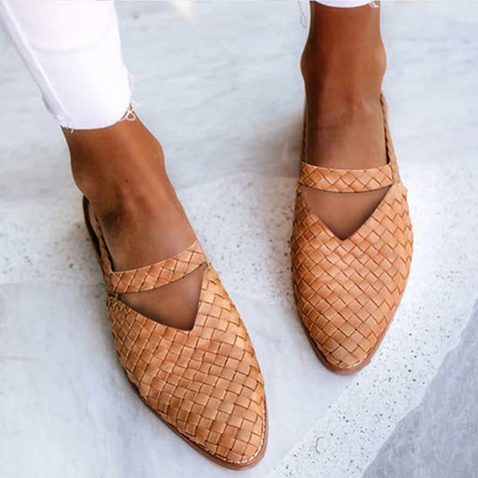 Femme Chaussures Plates Tressées à Bout Pointu et Bride Arrière