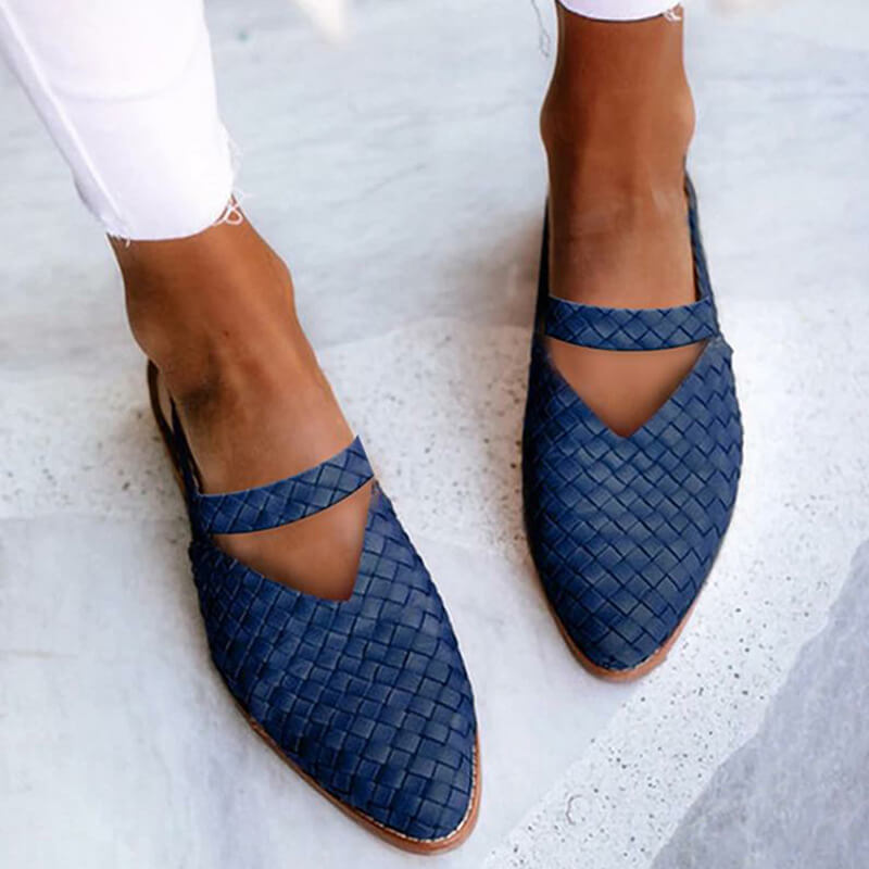 Femme Chaussures Plates Tressées à Bout Pointu et Bride Arrière