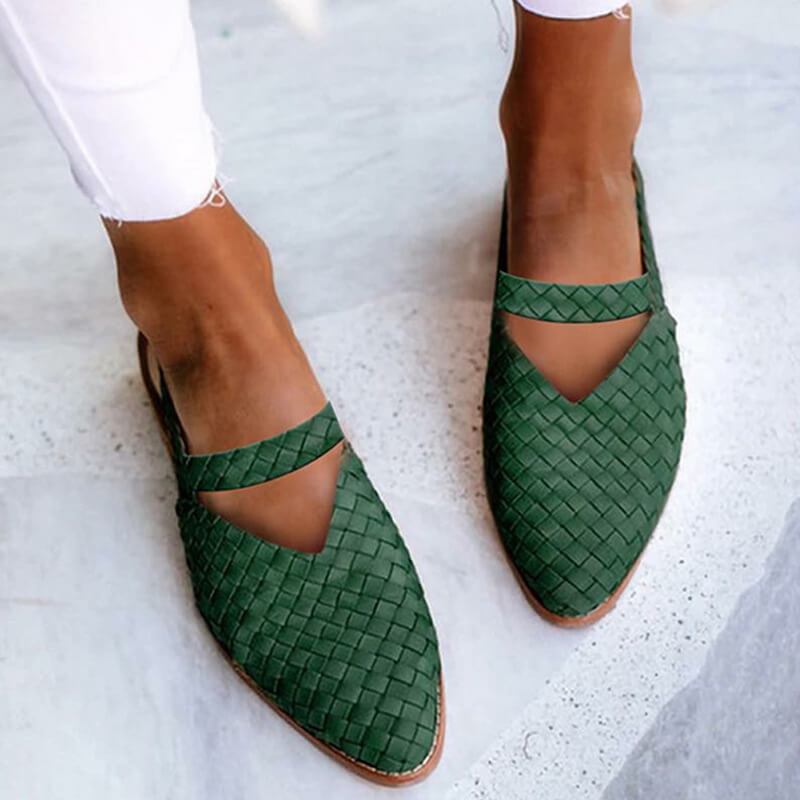 Femme Chaussures Plates Tressées à Bout Pointu et Bride Arrière
